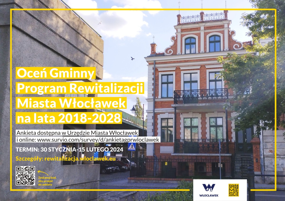 plakat informacyjny dotyczący ankiety ws. reiwtalizacji we Włocławku